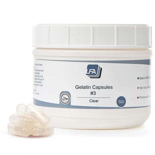Cápsulas vacías tamaño 3 – Gelatina transparente – 500 unidades – Se adapta a la bandeja de llenado de cápsulas – Tapas de gel de carne de res