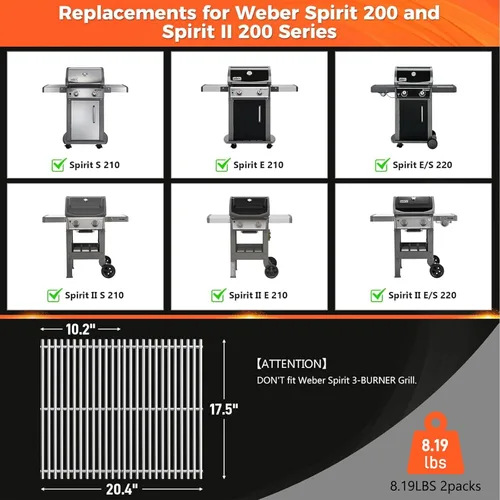 Miniatura 2 de QuliMetal Rejillas de acero inoxidable 304 de 0.276 in para parrillas Weber Spirit E-210, Spirit 200, GS4 Spirit II 200, Spirit II serie E-210