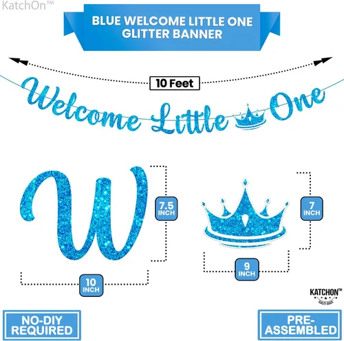 Miniatura 4 de KatchOn Cartel de bienvenida con purpurina Little One - Azul, 10 pies, sin bricolaje Cartel de bienvenida para decoración de baby shower para bebé
