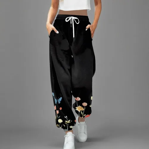 Miniatura 3 de Pantalones deportivos con estampado gráfico para mujer, ajuste holgado, con cordón, cintura elástica, pantalones largos para mujer