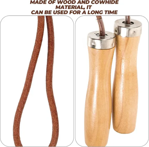 Miniatura 4 de NOLITOY Weighted Leather Jump Rope with Smooth Wooden Handles Indoor Outdoor Fitness Skipping Rope for Physical Education and Strength Training