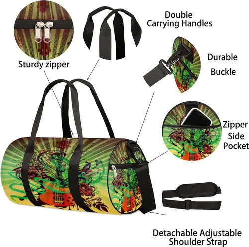 Miniatura 6 de Grunge - Bolsa de lona musical retro con correa de hombro desmontable, bolsa deportiva para gimnasio, bolsa deportiva para estudiantes, 17.6 x 9 x 9