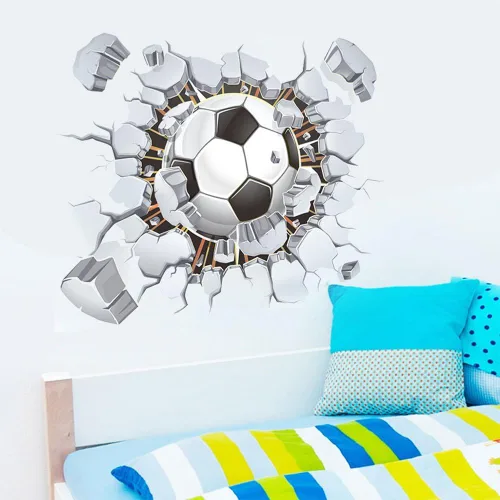 Miniatura 3 de MQ - Adhesivos de pared rotos en 3D para el hogar, diseño de fútbol y fútbol, póster decorativo para habitación de niños, decoración de dormitorio