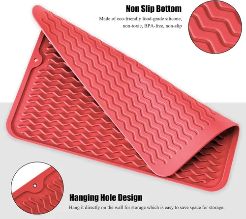 Miniatura 4 de Tapete de silicona para secar platos, antideslizante, fácil de limpiar, tapete grande para escurrir platos resistente al calor para encimera