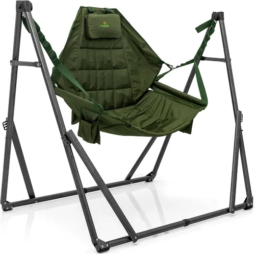 Tranquillo Hamaca y silla oscilante 2 en 1 con soporte de acero plegable y funda de transporte, portátil y ajustable, configuración de 30 segundos