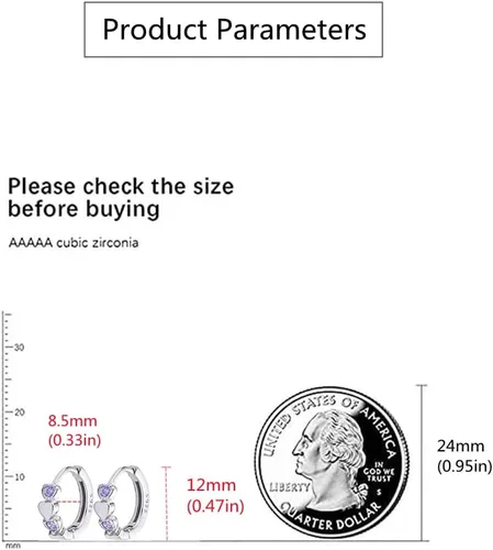Miniatura 5 de Aretes de aro pequeños de doble corazón con circonita cúbica para mujeres, adolescentes y niñas, plata de ley 925, hipoalergénicos para orejas