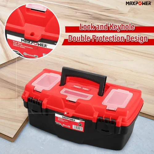 Miniatura 4 de MAXPOWER - Caja de herramientas de 13 pulgadas, caja de herramientas pequeña con bandeja extraíble y organizador de caja de herramientas con doble