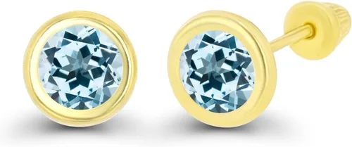 Miniatura 2 de Aretes de tuerca de oro macizo de 14 quilates, hipoalergénicos, de 0.197 in, con bisel de piedra natal