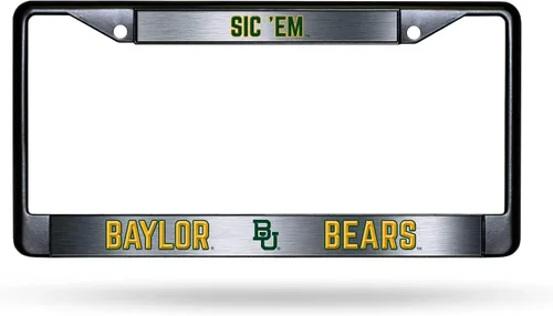 Baylor University Bears - Marco de matrícula premium de aleación de zinc negro de larga duración con licencia de la NCAA - Soporte de etiqueta de 2