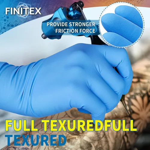 Miniatura 4 de FINITEX Guantes desechables de nitrilo azul 6mil de alta resistencia, sin látex, guantes de goma sin polvo, 100 unidades, aptos para cocinar