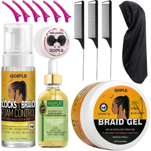 Gel de Trenzado de Agarre Fuerte Extra Fuerte y Domador de Bordes - Domina el Encrespamiento, Mousse Suavizante para Twists, Locs, Trenzas, Cornrows