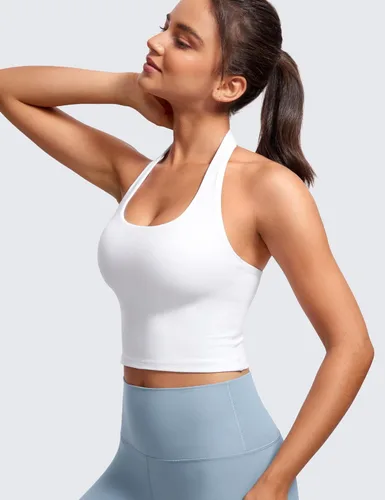Miniatura 5 de CRZ YOGA - Brasier deportivo Butterluxe con cuello halter para mujer, con relleno, para entrenamiento o yoga, camiseta corta con relleno integrado