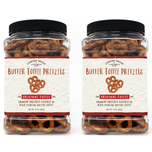 Everton Toffee Pretzels con Toffee de Mantequilla, Anacardos Tostados y Pretzels Originales con Toffee de Mantequilla en Frascos de Agarra y Llévate