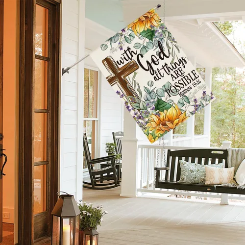 Miniatura 4 de AVOIN colorlife Bandera de girasol para casa de primavera y verano, 28 x 40 pulgadas, doble cara exterior, con Dios todas las cosas son posibles