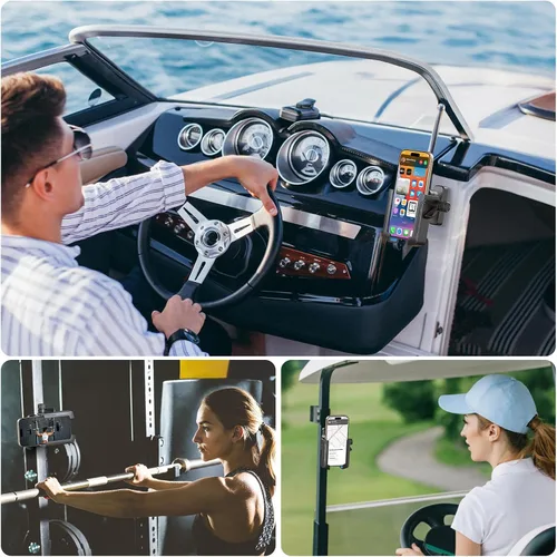 Miniatura 9 de OMOTON Soporte de teléfono para carrito de golf, soporte magnético para teléfono con bloqueo de seguridad y ajustable en 360°, organizador