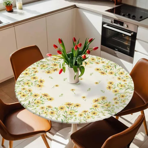 Miniatura 26 de Mantel Ajustable con Cola de Conejo de Pascua para Mesa Redonda, Cubierta de Mesa de Tulipán y Huevo de Primavera con Borde Elástico Impermeable