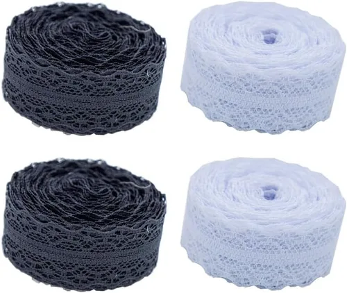 10 rollos de cinta de encaje de 1.2 pulgadas x 10 yardas, color blanco y negro cada uno de los 5 rollos de cinta de encaje de tela con patrón floral