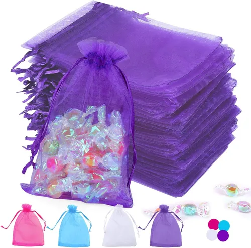 Miniatura 7 de Angooni 100 bolsas de organza azul transparente con cordón para regalo, para joyas, fiestas, bodas, fiestas, festivales, bolsas de dulces (4 x 6)