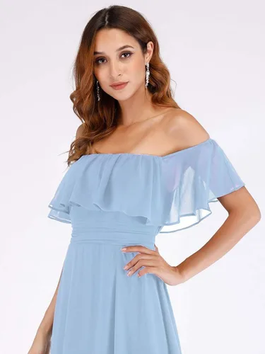 Miniatura 5 de Ever-Pretty Vestido de fiesta con volantes y hombros descubiertos para mujer, con abertura lateral, vestido largo de playa 00968