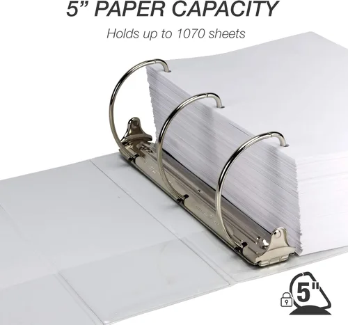 Miniatura 165 de Samsill - Carpeta duradera de 5 pulgadas, fabricada en los Estados Unidos, con anillos en D, transparente y personalizable, color blanco