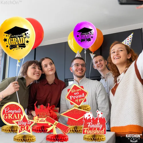 Miniatura 9 de KatchOn, Centros de mesa de graduación rojos y dorados para mesas 2026 – Paquete de 9 Centros de mesa de graduación 2026 para decoraciones