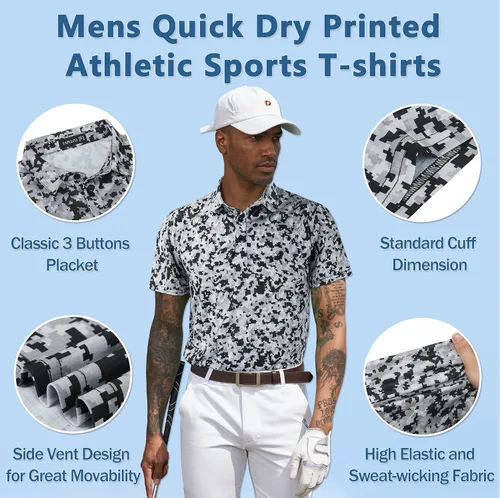 Miniatura 104 de TAPULCO Camisetas tipo polo de secado rápido para hombre, diseño de camuflaje, atléticas, ligeras, transpirables, casuales, para golf