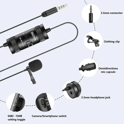 Miniatura 6 de BOYA Micrófono de solapa Lavalier - Sin batería, by-M1 Pro ll Omnidireccional Micrófono de condensador para iPhone Cámara Android PC Windows