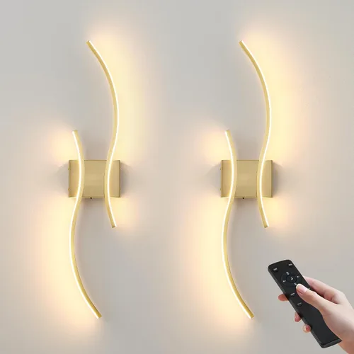 Miniatura 14 de KARTOOSH Aplique de pared a pilas con control remoto, colores continuos 3000K-6000K y atenuación, luz de pared LED inalámbrica dorada para sala