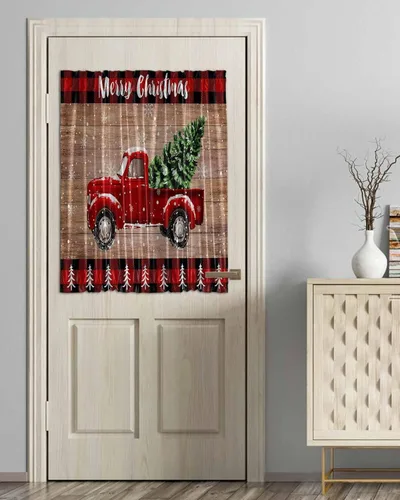 Miniatura 30 de Cortinas de puerta francesa de Navidad para ventana de puerta, panel de cortina con bolsillo para barra con alzapaños para luz lateral delantera