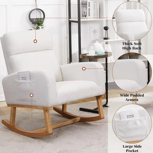 Miniatura 5 de HCHAIRH Mecedora para guardería, silla mecedora de enfermería Sherpa para mamá, guardería, silla mecedora Morden con respaldo alto para sala