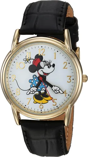 Disney Minnie Mouse - Reloj clásico Cardiff con correa de piel de cuarzo analógico para adultos diseño de manos articuladas Negro