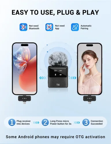 Miniatura 3 de Mini micrófono inalámbrico Lavalier para iPhone, iPad, teléfono Android, reducción de ruido, clip magnético Plug and Play, micrófono de solapa