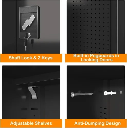 Miniatura 4 de Gabinete de almacenamiento de metal ancho mejorado, gabinete de garaje con cerradura de 72 pulgadas con ruedas y 4 estantes ajustables, gabinete