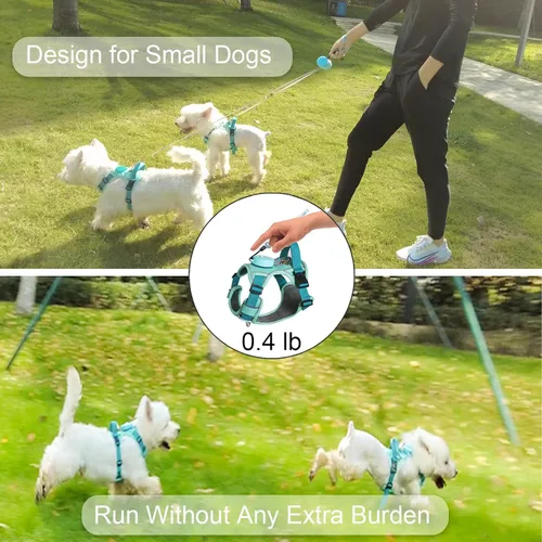 Miniatura 5 de Arnés para perros pequeños de hasta 16 libras, arnés ligero 3 en 1 sin tirones con correa retráctil de 6.6 pies, correa portátil, clip frontal, asa