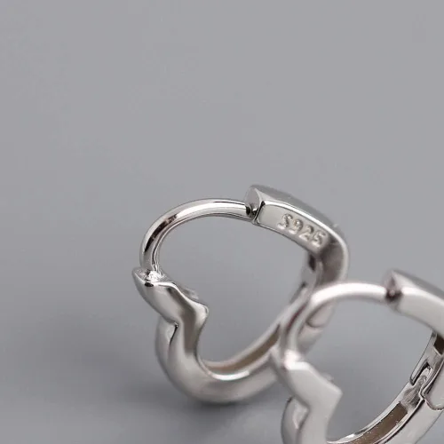 Miniatura 3 de 925 Sterling Silver Small Huggie Hoop Earrings Heart Shaped, White Gold Plated