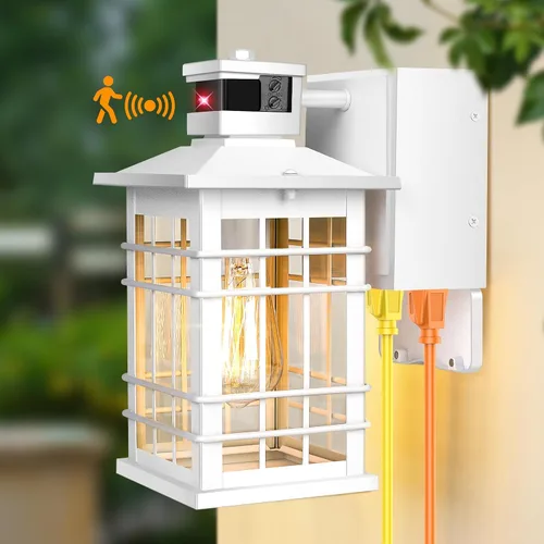 Miniatura 15 de Lámpara exterior con sensor de movimiento para montaje en pared, de bronce aceitado del anochecer al amanecer, impermeable, con base E26, linterna