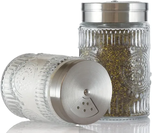 Paquete de 2 saleros y pimenteros de vidrio con agujeros de vertido ajustables, dispensadores de especias recargables de 4.1 fl oz para Himalaya,