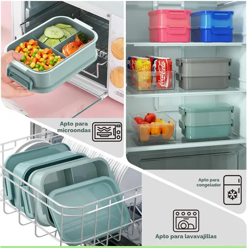 Miniatura 5 de DaCool Lonchera Bento para adultos, caja Bento de 74 onzas, contenedor apilable todo en uno para adultos, caja Bento grande con tenedor, cuchara