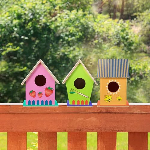 Miniatura 6 de Jetec 6 piezas de casa de pájaros, kit de casa de pájaros de madera para construir y pintar casas de pájaros sin terminar, artes de madera