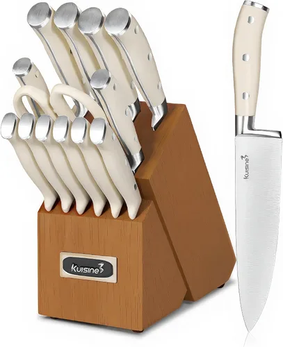 Miniatura 11 de Kuisine Juego de Cuchillos de Chef Mejorado, Hoja Ultra Afilada de Acero Inoxidable con Alto Carbono Mango Ergonómico, Juego de Bloque de Cuchillos