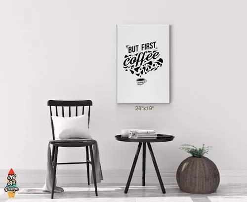 Miniatura 3 de HB Art Design But First Coffee - Lienzo con cita y taza en blanco y negro, arte de pared, decoración de cafetería, decoración de café, decoración