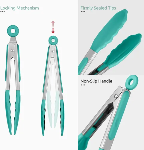 Miniatura 6 de Pinza de cocina resistente al calor de 600ºF: pinza de cocina de silicona U-Taste de 7 pulgadas con puntas de goma antiadherentes selladas firmes