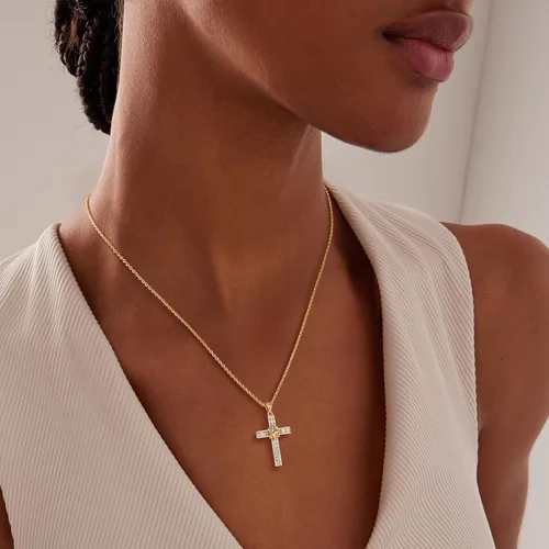 Miniatura 53 de Fettero - Collar con dije de cruz de fe, chapado en oro de 14 K, cadena fina, minimalista, simple, pequeña, para oración, regalo de joyería religiosa