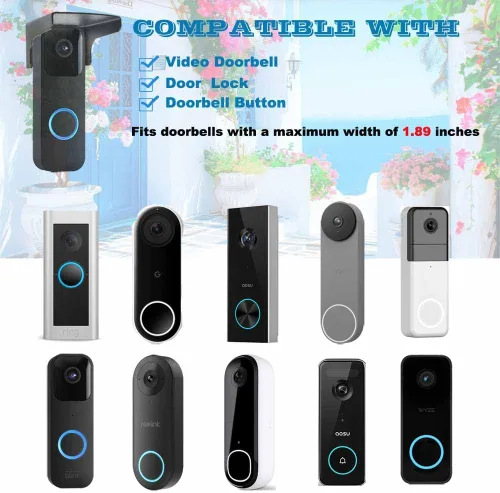 Miniatura 5 de Paquete de 2 fundas para timbre de puerta, de acero, resistentes a la intemperie, con protección antirreflejos, compatible con parpadeo/Ring