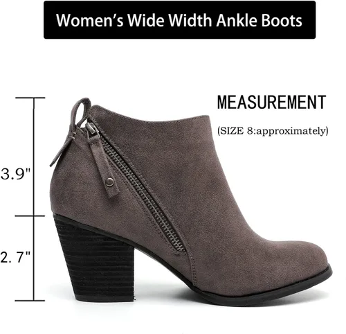 Miniatura 3 de Luoika Botines anchos para mujer, tacón medio extra ancho con cremallera lateral.