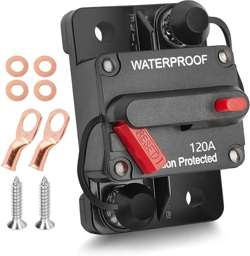 RED WOLF Disyuntor de circuito de automóvil de 120 AMP con interruptor de reinicio manual, portafusibles en línea, inversor para vehículos con motor