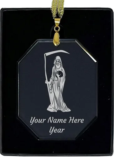 Miniatura 7 de LaserGram Adorno de Navidad de vidrio personalizado, Santa Muerte, idea de regalo personalizada grabada con láser (forma de diamante)