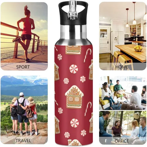 Miniatura 5 de Insulated Water Bottle 20 Oz, BPA-Free Sport Water Bottle for Gym Outdoor Travel School, Gingerbread Houses