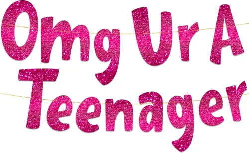 Miniatura 8 de Cartel OMG con purpurina negra Ur A Teenager pre-encordado, decoraciones de cumpleaños número 13 para niños y niñas, suministros y regalos