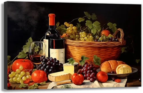 Miniatura 8 de OAAPITI Cuadros de Cocina Decoración de Pared Acuarela Vino Uva Pan Impresión en Lienzo Pinturas Abstractas de Frutas y Alimentos para Comedor Casa
